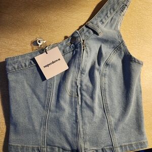 Superdown Denim Asymmetrical Crop Top